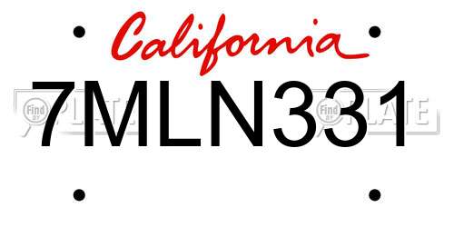 7MLN331 California License Plate