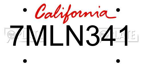 7MLN341 California License Plate