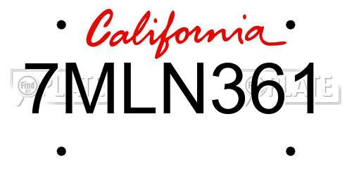 7MLN361 California License Plate