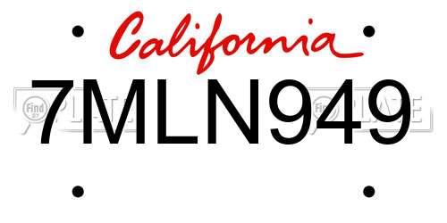 7MLN949 California License Plate
