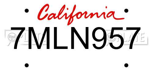 7MLN957 California License Plate