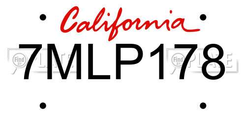 7MLP178 California License Plate