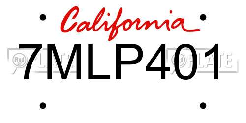 7MLP401 California License Plate