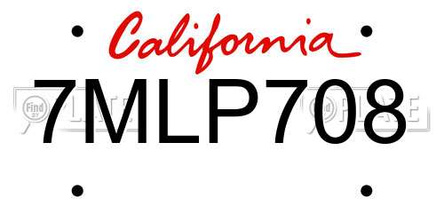 7MLP708 California License Plate