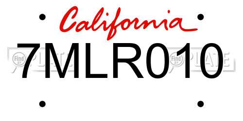 7MLR010 California License Plate