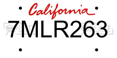 7MLR263 California License Plate