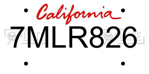 7MLR826 California License Plate