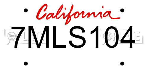 7MLS104 California License Plate