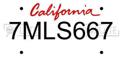 7MLS667 California License Plate