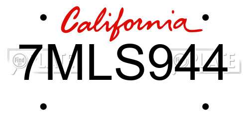 7MLS944 California License Plate