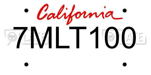 7MLT100 California License Plate