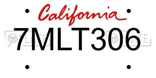 7MLT306 California License Plate
