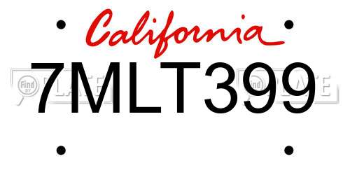 7MLT399 California License Plate
