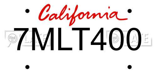 7MLT400 California License Plate