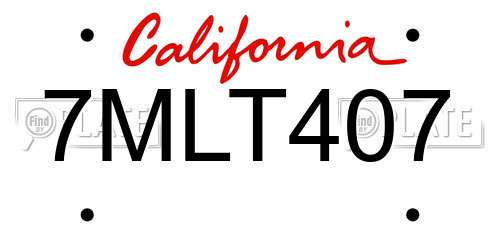 7MLT407 California License Plate