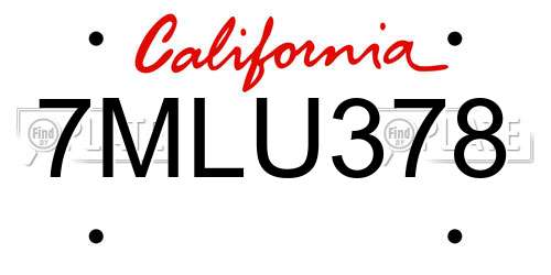 7MLU378 California License Plate