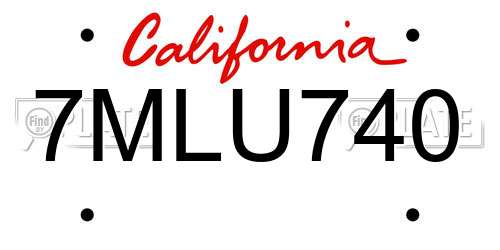 7MLU740 California License Plate