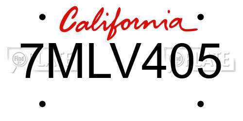 7MLV405 California License Plate