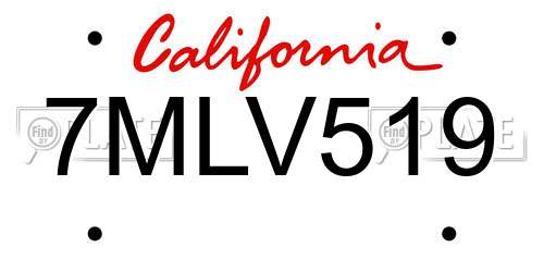 7MLV519 California License Plate