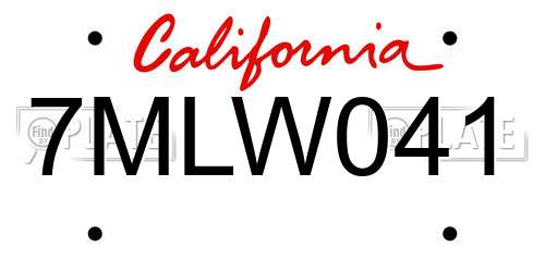 7MLW041 California License Plate