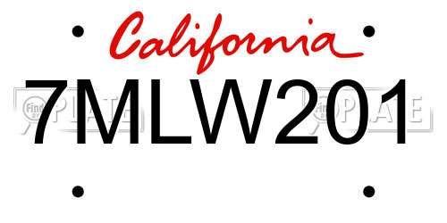 7MLW201 California License Plate