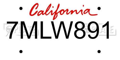 7MLW891 California License Plate