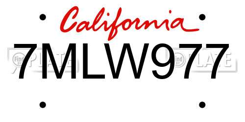 7MLW977 California License Plate