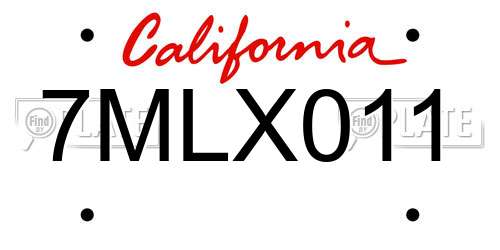 7MLX011 California License Plate