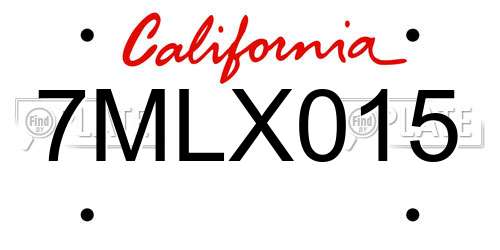 7MLX015 California License Plate