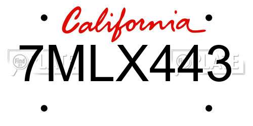 7MLX443 California License Plate