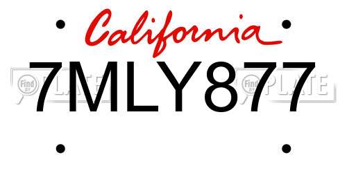 7MLY877 California License Plate