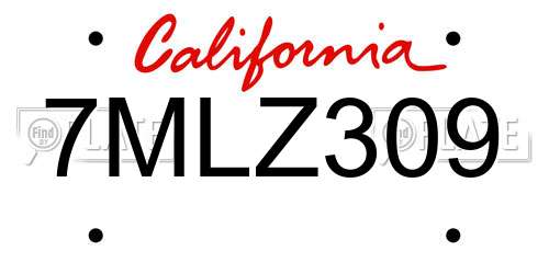 7MLZ309 California License Plate