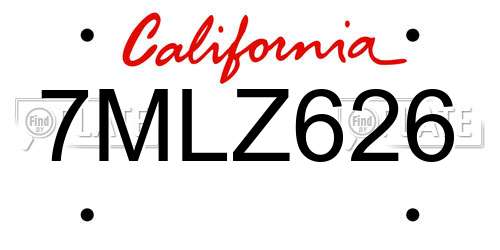 7MLZ626 California License Plate