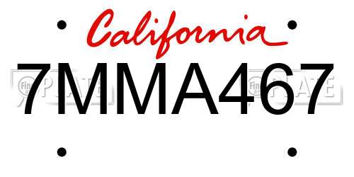 7MMA467 California License Plate