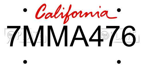 7MMA476 California License Plate