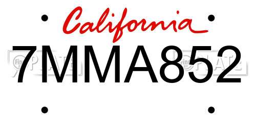 7MMA852 California License Plate