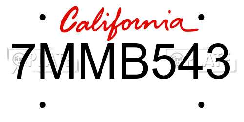 7MMB543 California License Plate