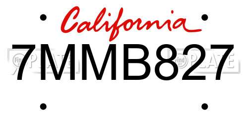 7MMB827 California License Plate