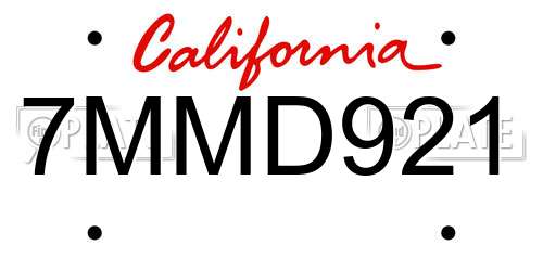 7MMD921 California License Plate