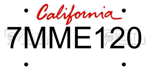 7MME120 California License Plate