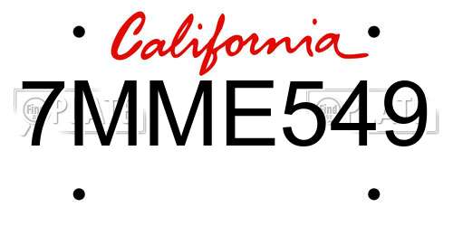 7MME549 California License Plate