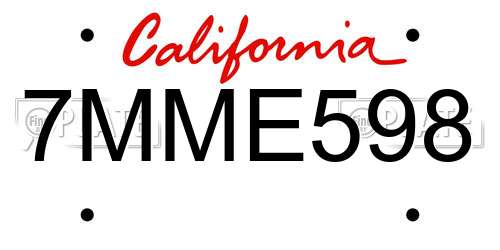 7MME598 California License Plate