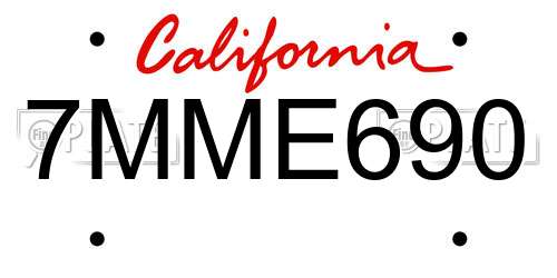 7MME690 California License Plate