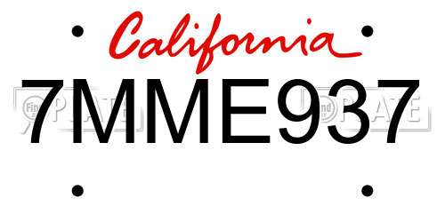 7MME937 California License Plate