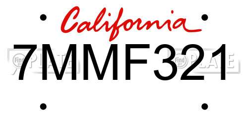 7MMF321 California License Plate
