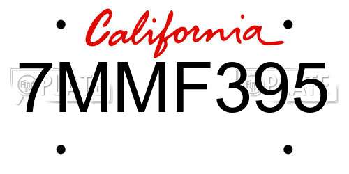 7MMF395 California License Plate