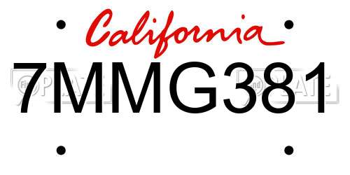 7MMG381 California License Plate