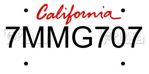 7MMG707 California License Plate