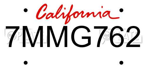 7MMG762 California License Plate