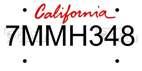 7MMH348 California License Plate